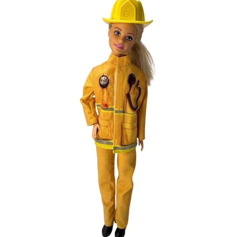 Mattel Barbie Firefighter Career Doll Yellow Uniform Helmet 2015 1186 MJ 1 NL